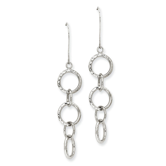 14K White Gold Diamond Cut Circle Dangle Earrings