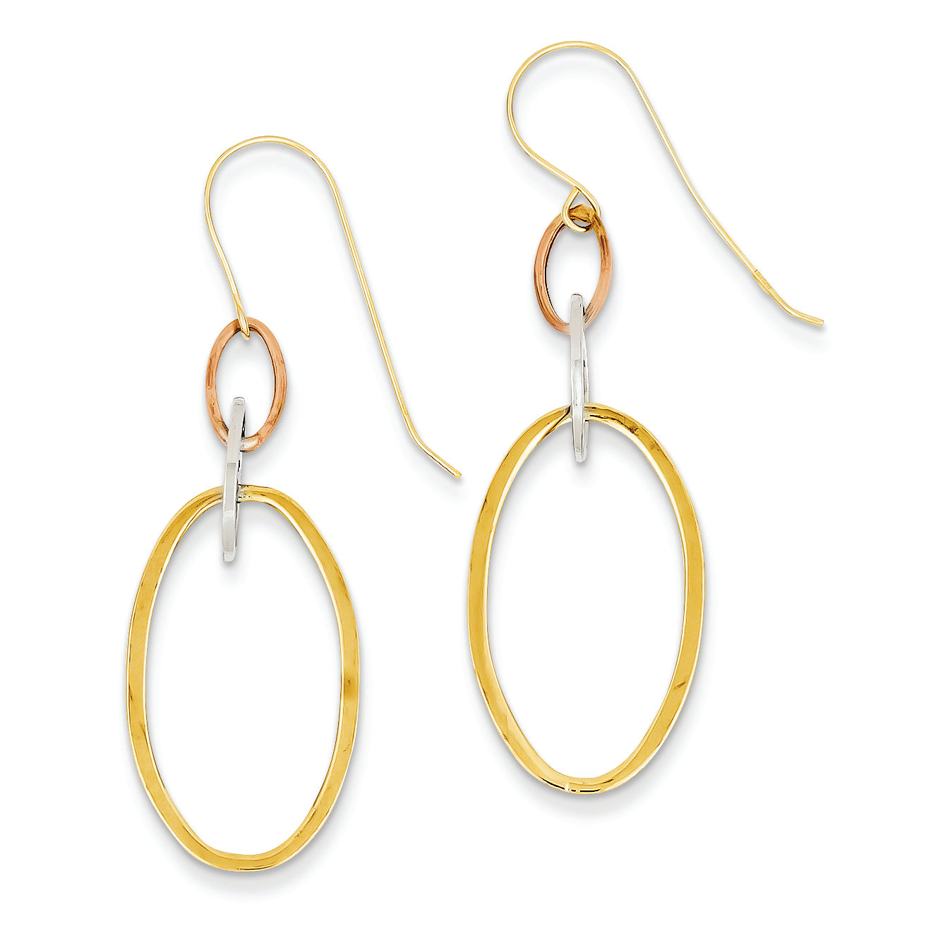 14K Gold Tri-Color Hollow Oval Earring