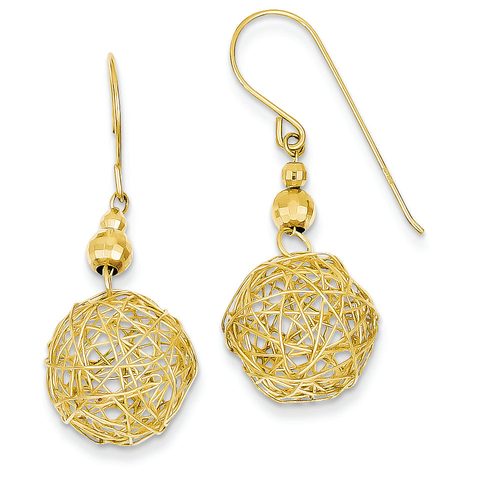 14K Gold Mirror Bead & Wire Ball Earrings