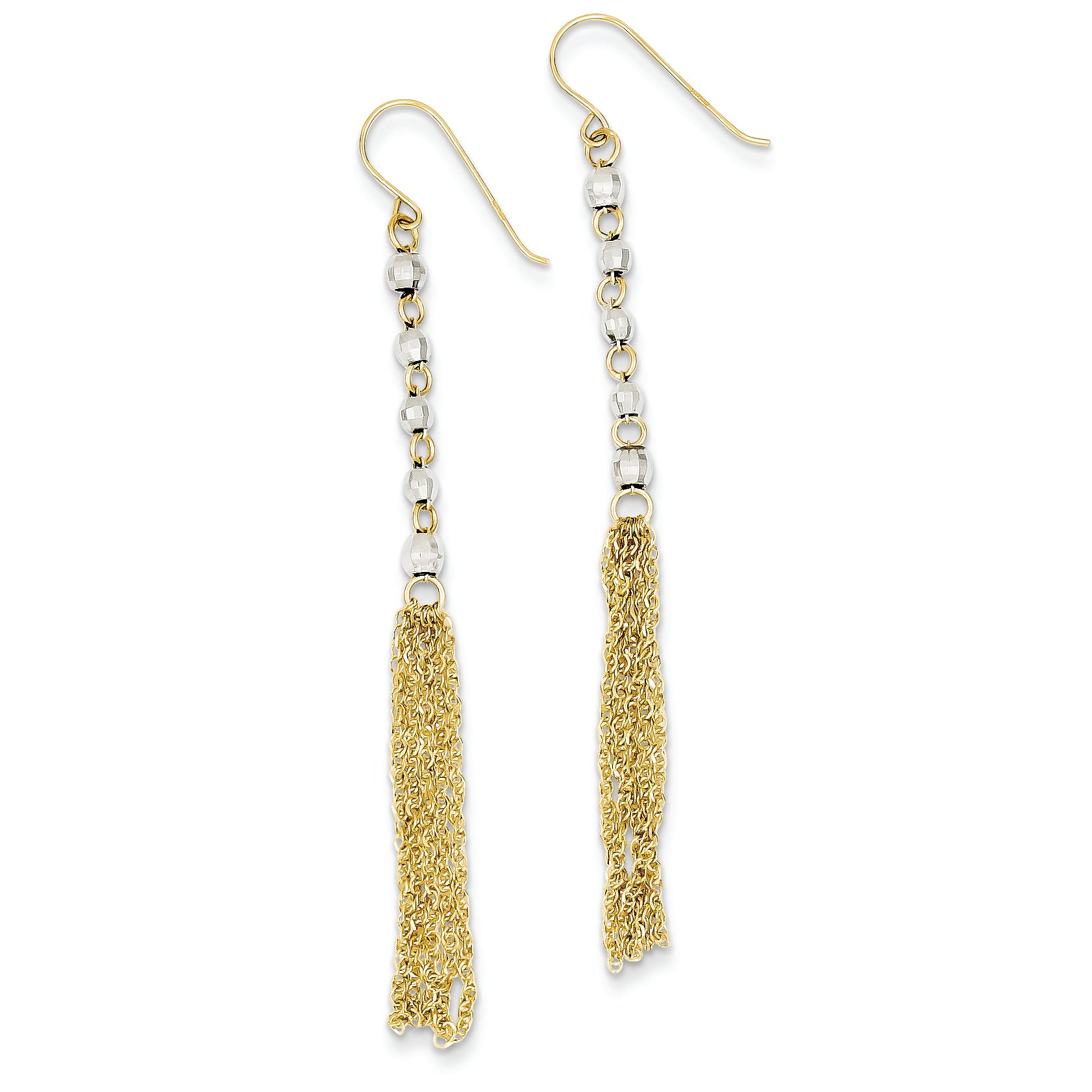 14K Gold Two-tone Bead Tassel Earrings