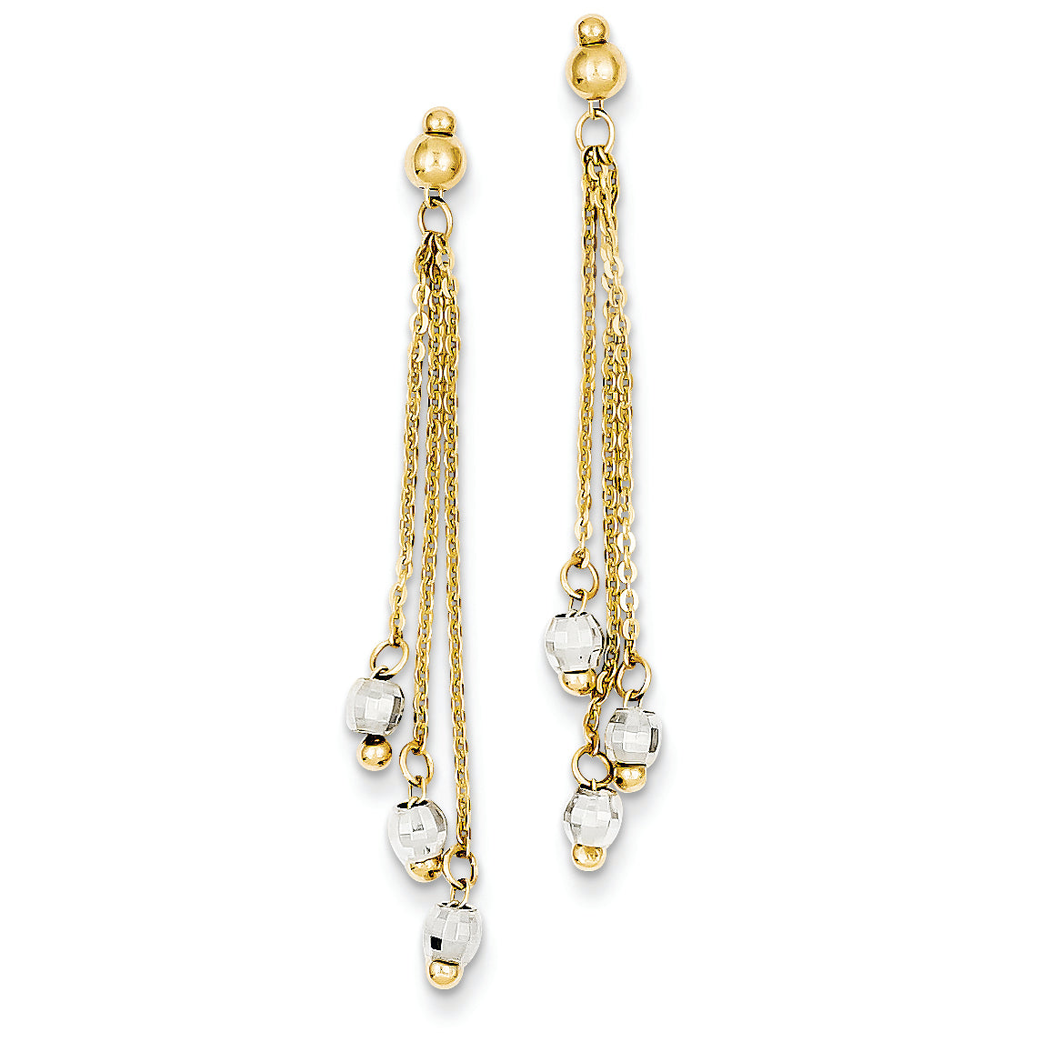 14K Gold Two-tone Cable Chain Faceted Bead Earrings