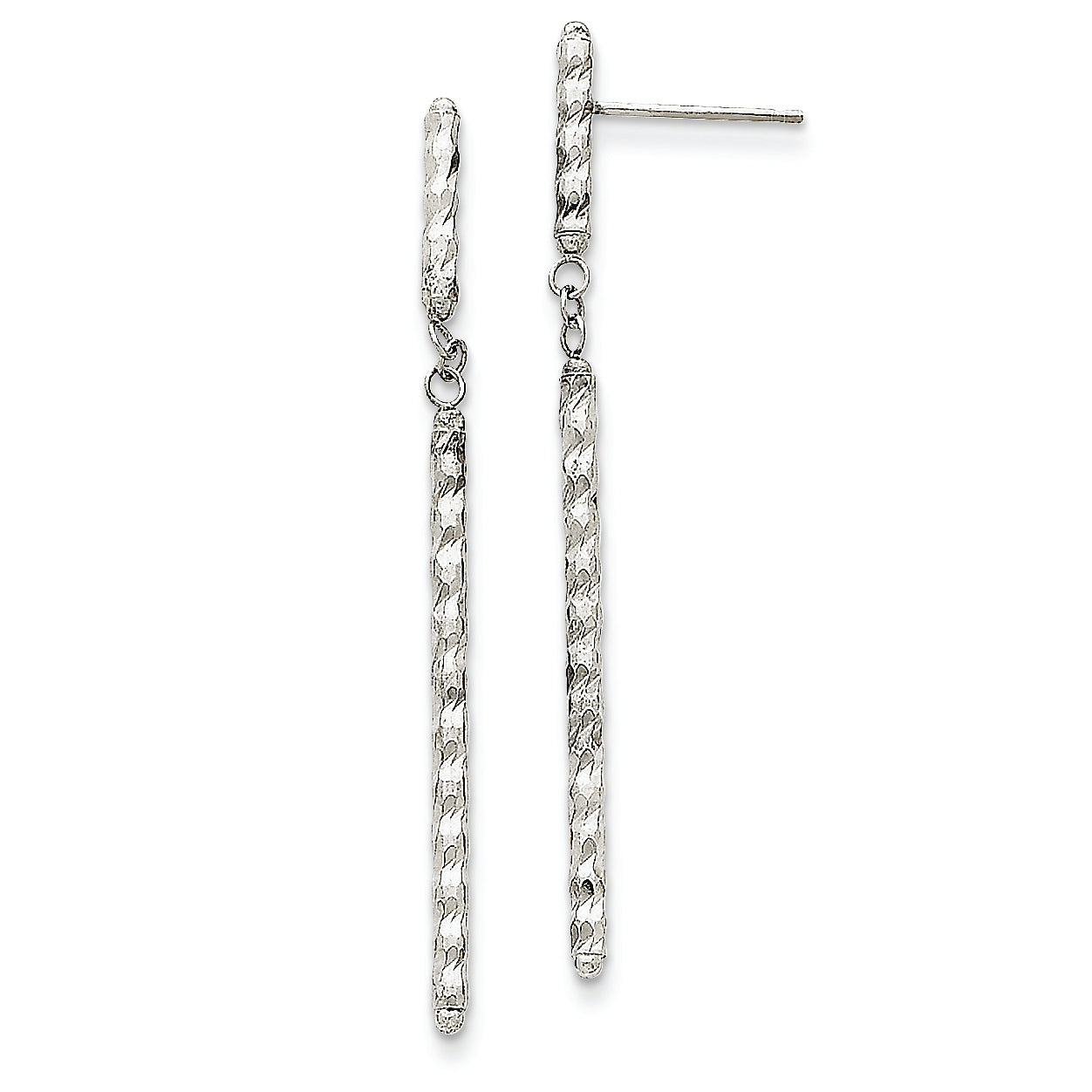14K White Gold Diamond-cut Tubular Earrings