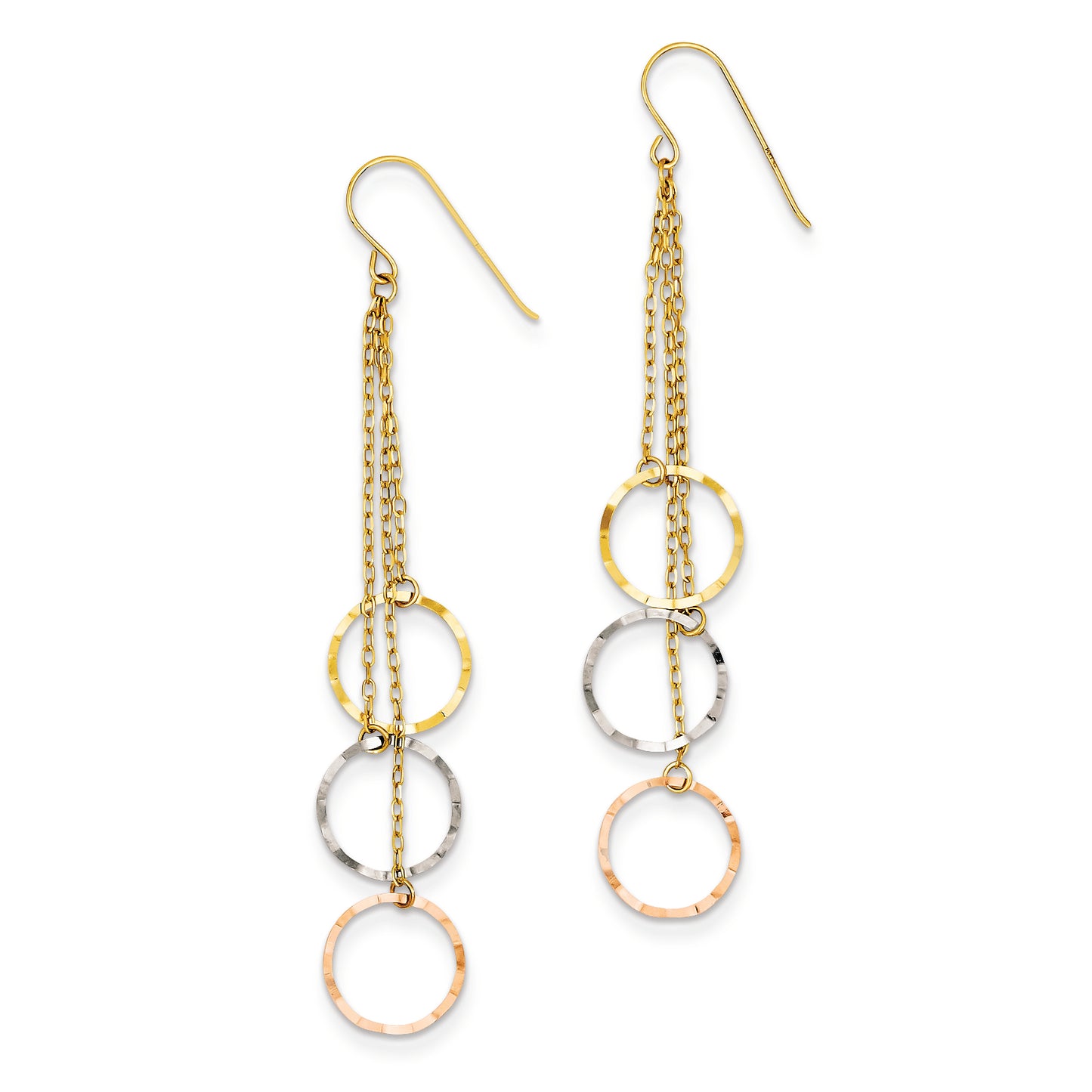 14K Gold Tri-Color Faceted Circle Earrings