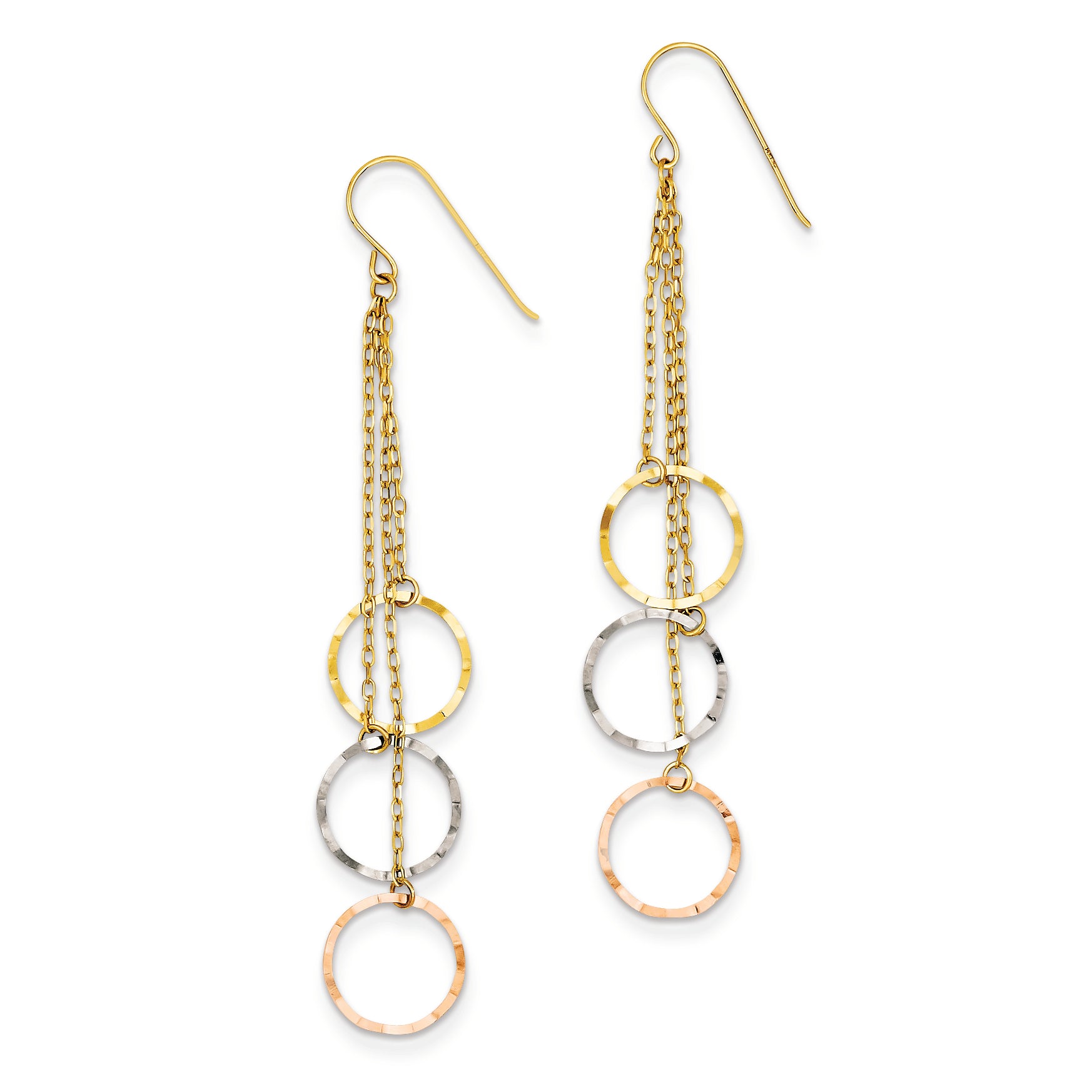 14K Gold Tri-Color Faceted Circle Earrings