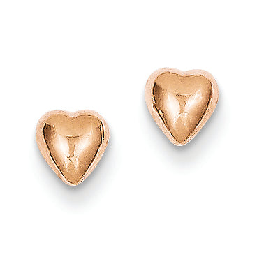 14K Gold Rose Gold Heart Post Earrings