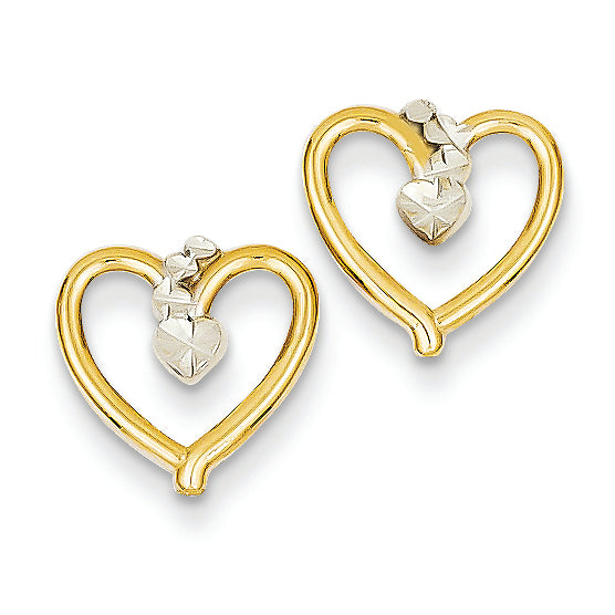 14K Gold & Rhodium Diamond-cut Heart Post Earrings