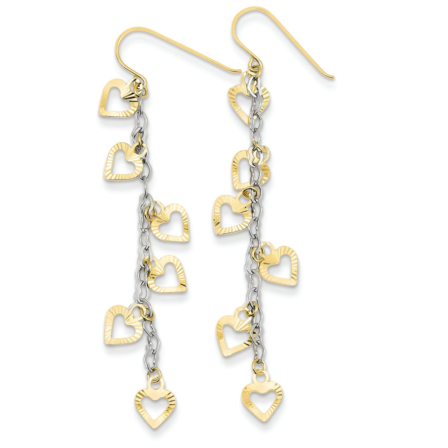 14K Gold Diamond Cut Hearts Earrings