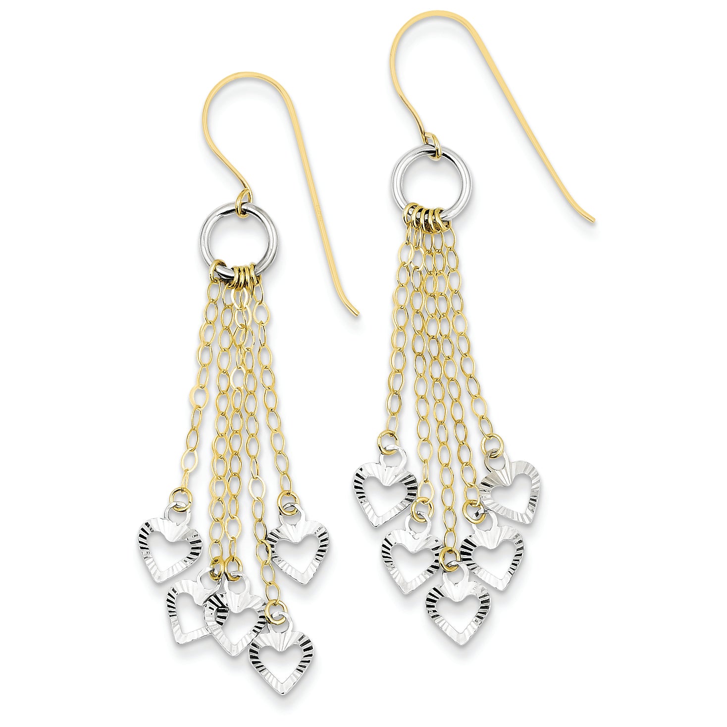 14K Gold Two-tone Circle 5 Heart Earrings