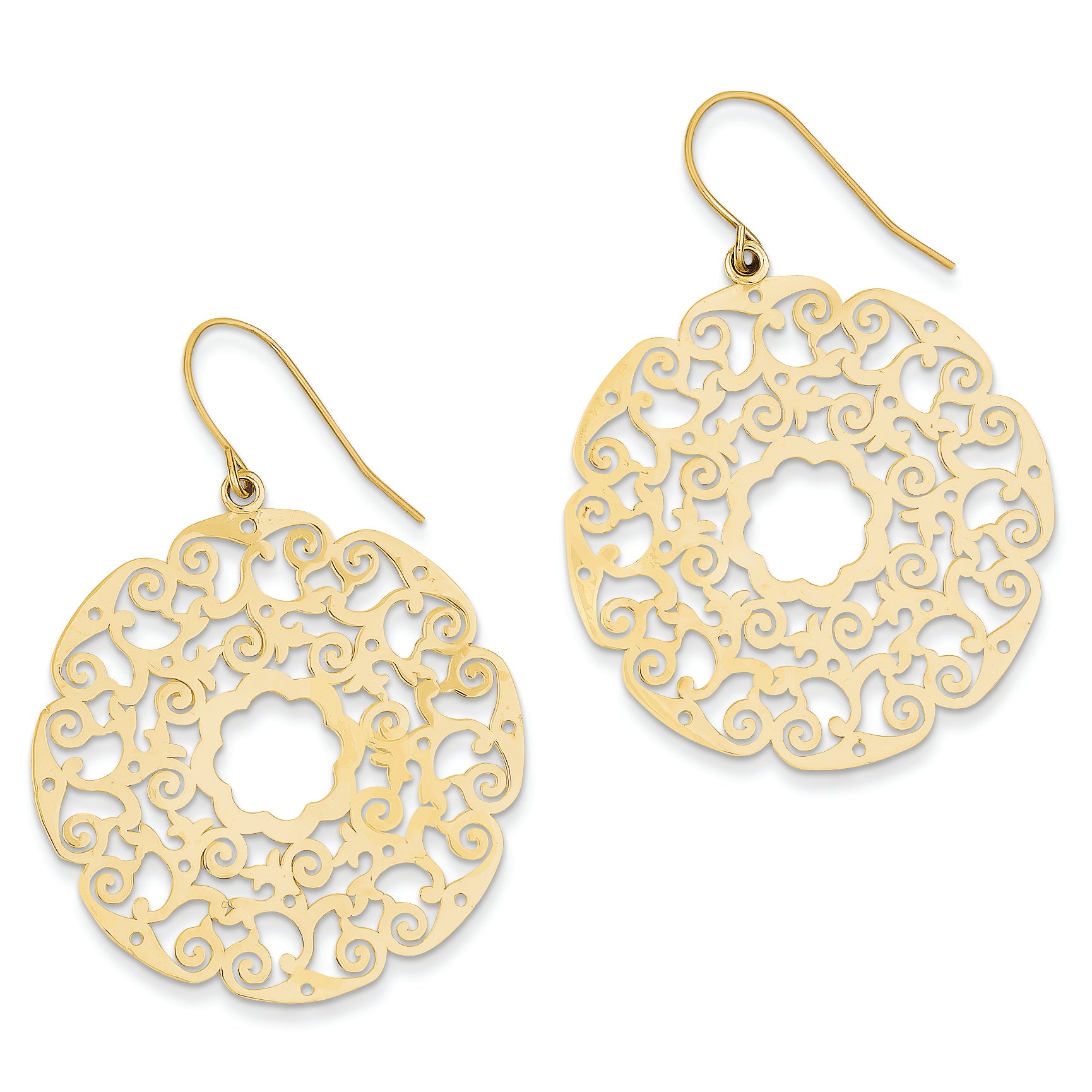 14K Gold Fancy Lace Filigree Dangle Earrings