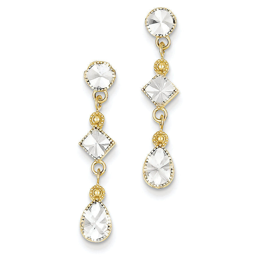 14K Gold and Rhodium Diamond-cut Dangle Earrings