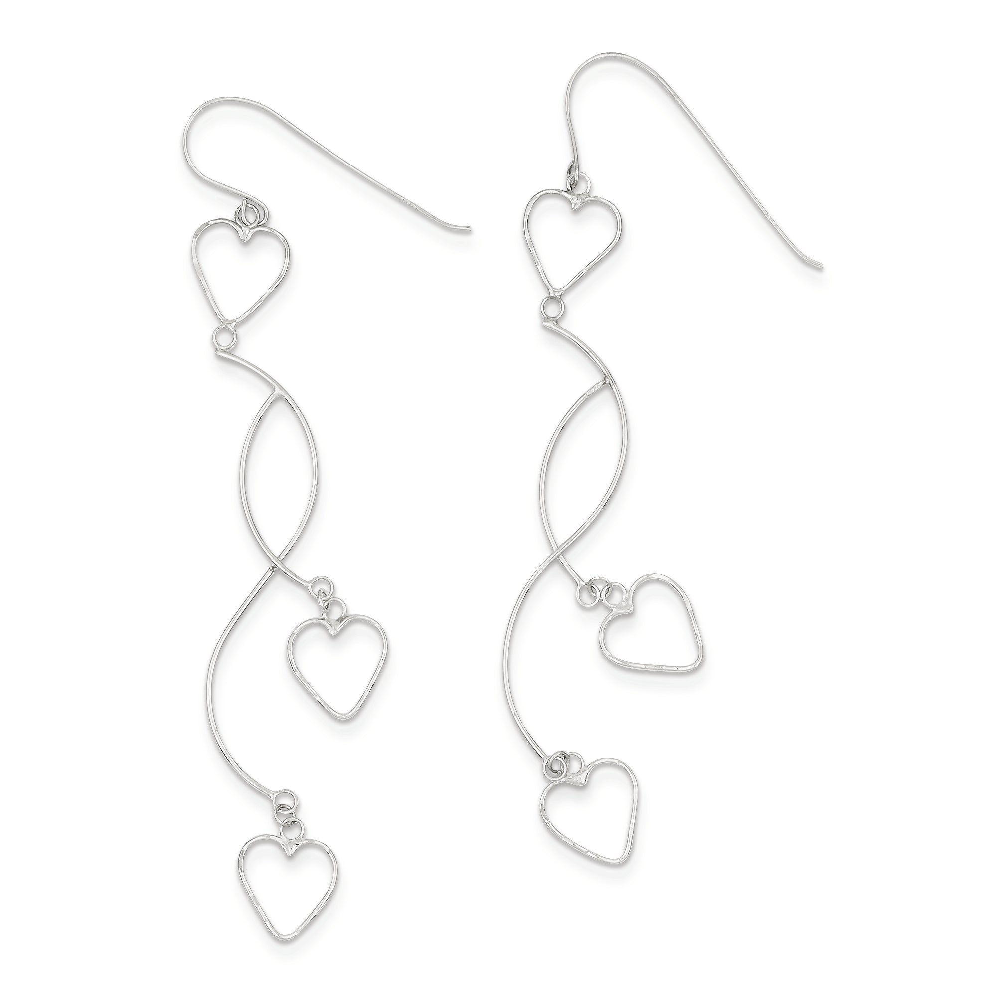 14K White Gold Diamond-cut Curved Bars & Heart Earrings