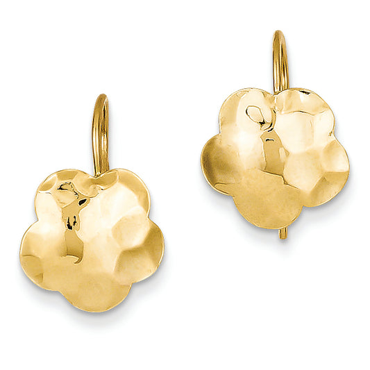 14K Gold Concave Hammered Flower Disc Earrings