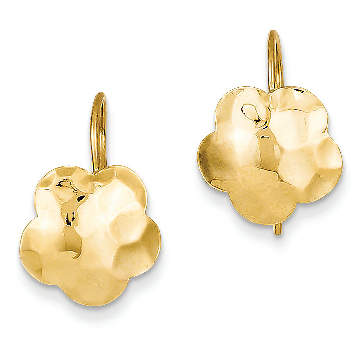 14K Gold Concave Hammered Flower Disc Earrings