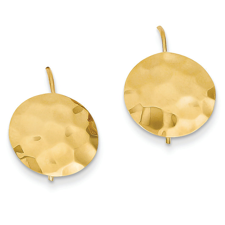 14K Gold Hammered Circle Disc Earrings