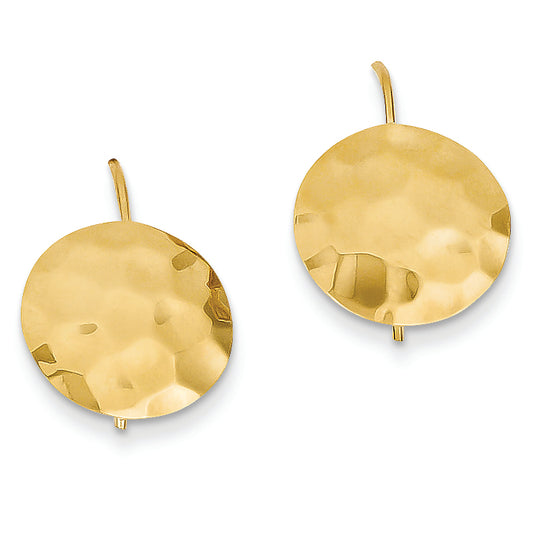 14K Gold Hammered Circle Disc Earrings