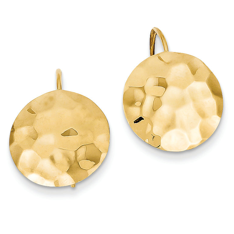 14K Gold Hammered Circle Disc Earrings