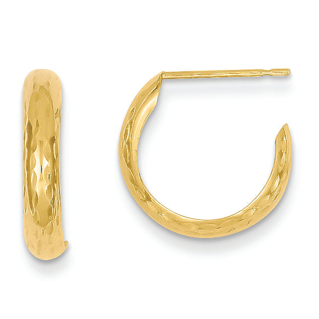 14K Gold Diamond-cut 3.5mm J-Hoop Earrings