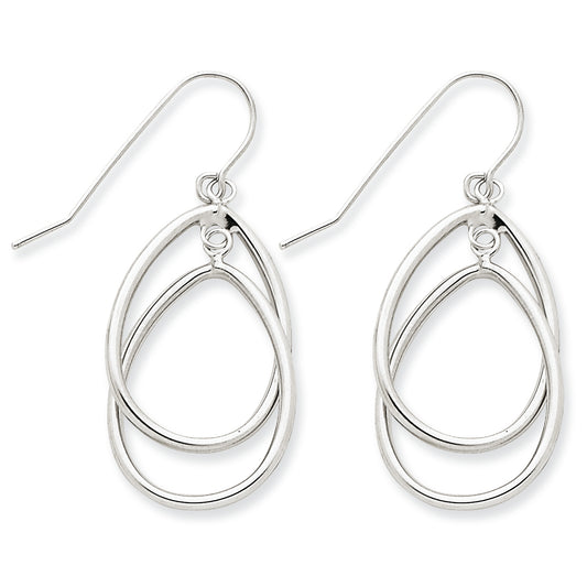 14K White Gold Double Circle Dangle Wire Earrings