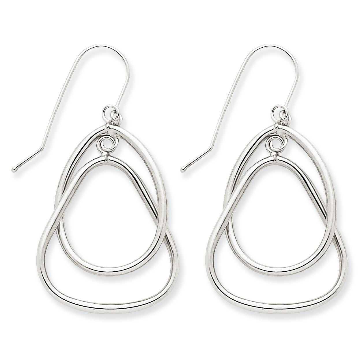 14K White Gold Circle & Triangle Dangle Wire Earrings