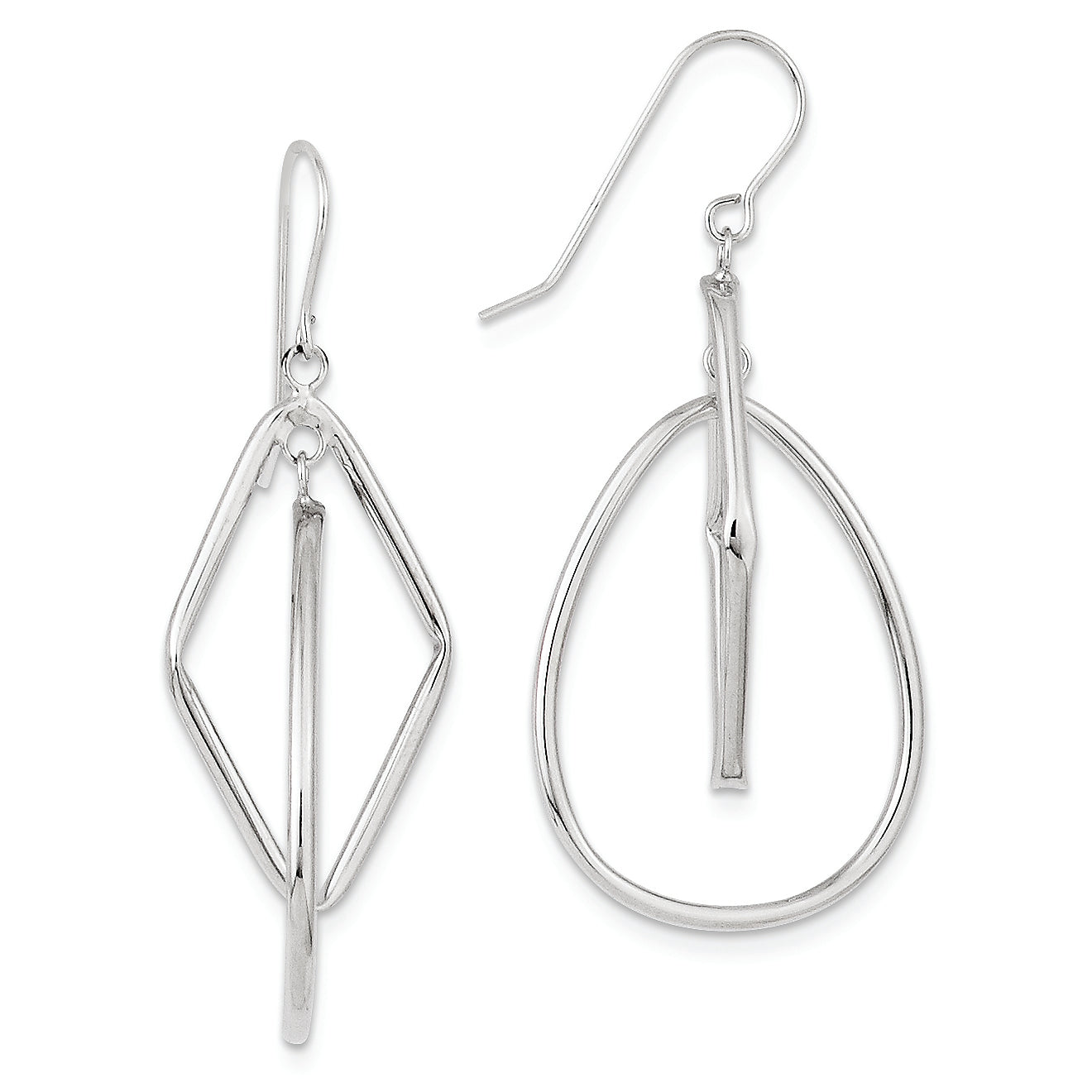 14K White Gold 2 Tier Dangle Wire Earrings
