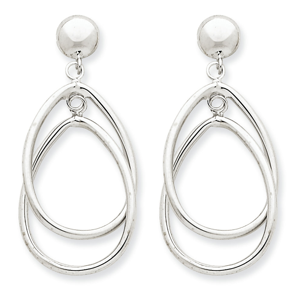 14K White Gold Polished Oval Dangle Post Earrings
