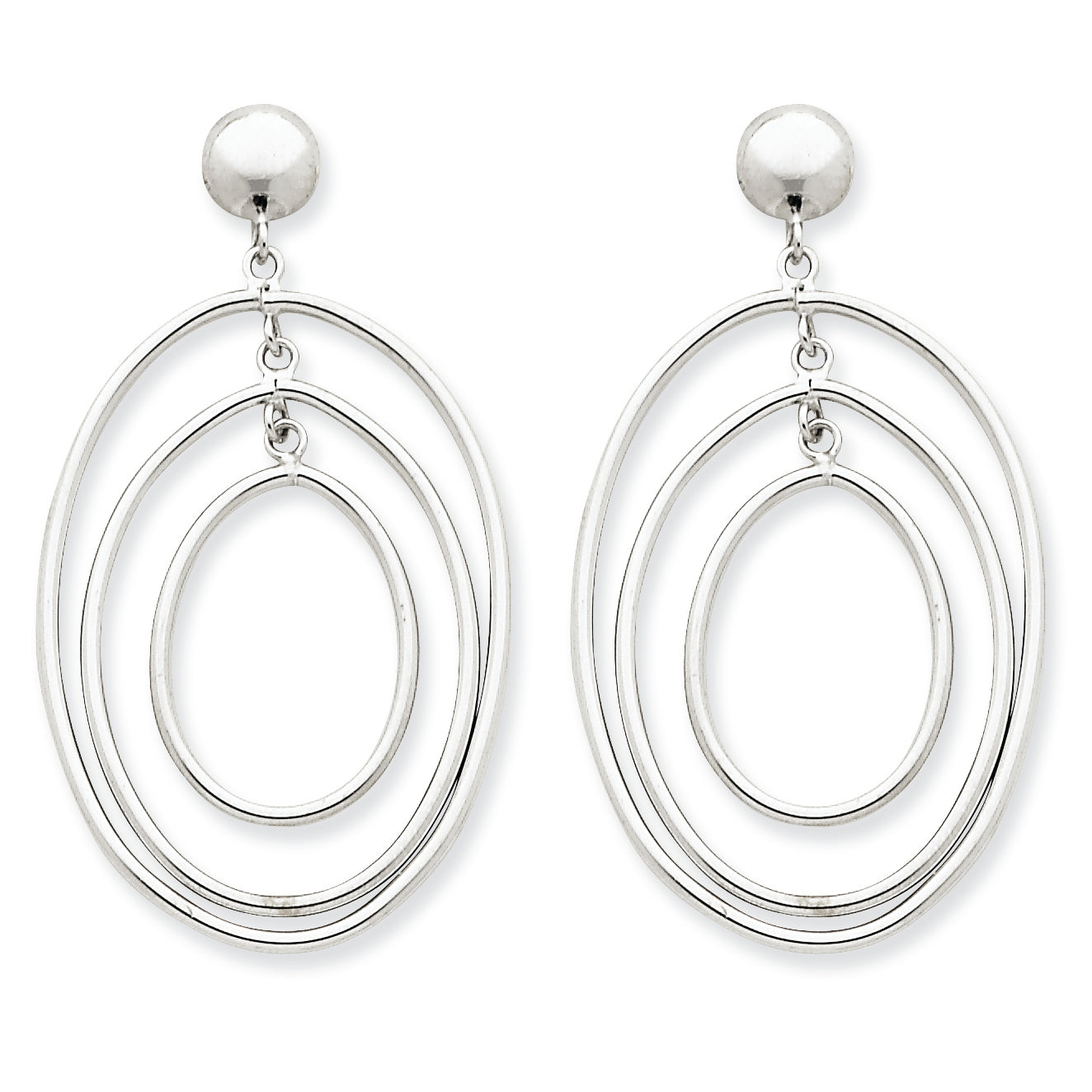 14K White Gold Oval Circle Dangle Post Earrings