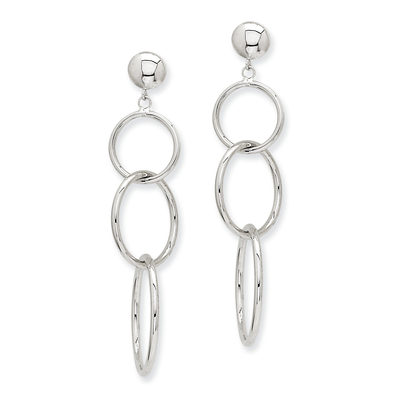 14K White Gold Triple Ring Dangle Post Earrings