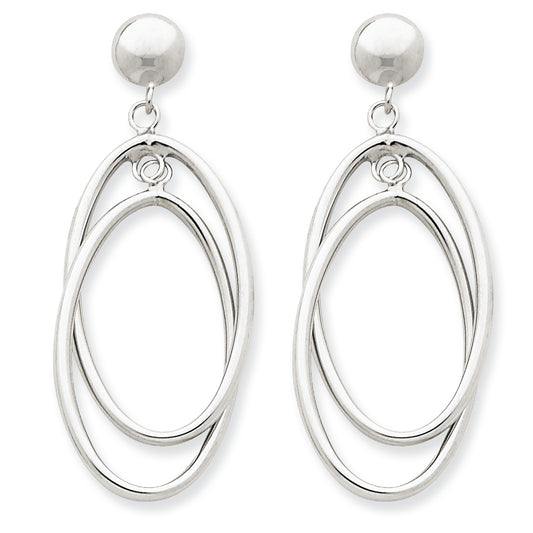 14K White Gold Double Oval Dangle Post Earrings