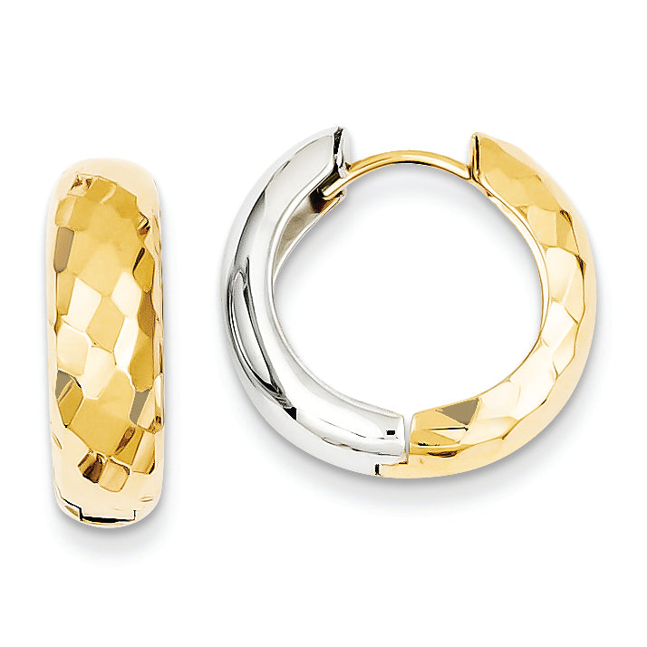 14K Gold Two-tone 5.5mm Faceted & Polished Hoop Earrings