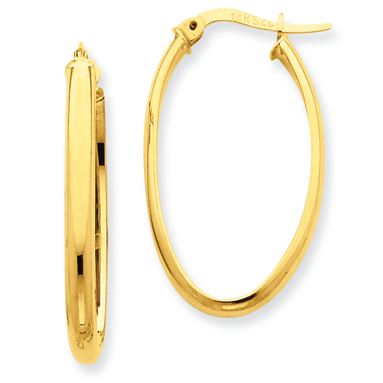 14K Gold 3mm Oval Hoop Earrings