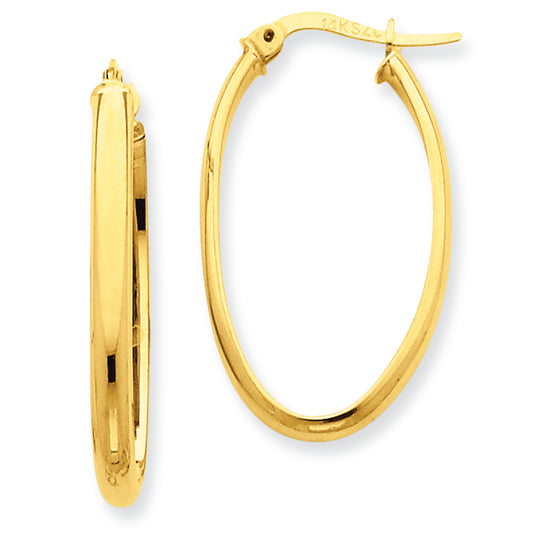 14K Gold 3mm Oval Hoop Earrings