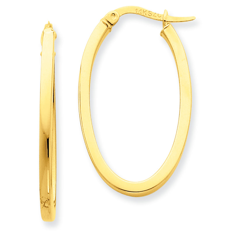 14K Gold 2mm Oval Hoop Earrings