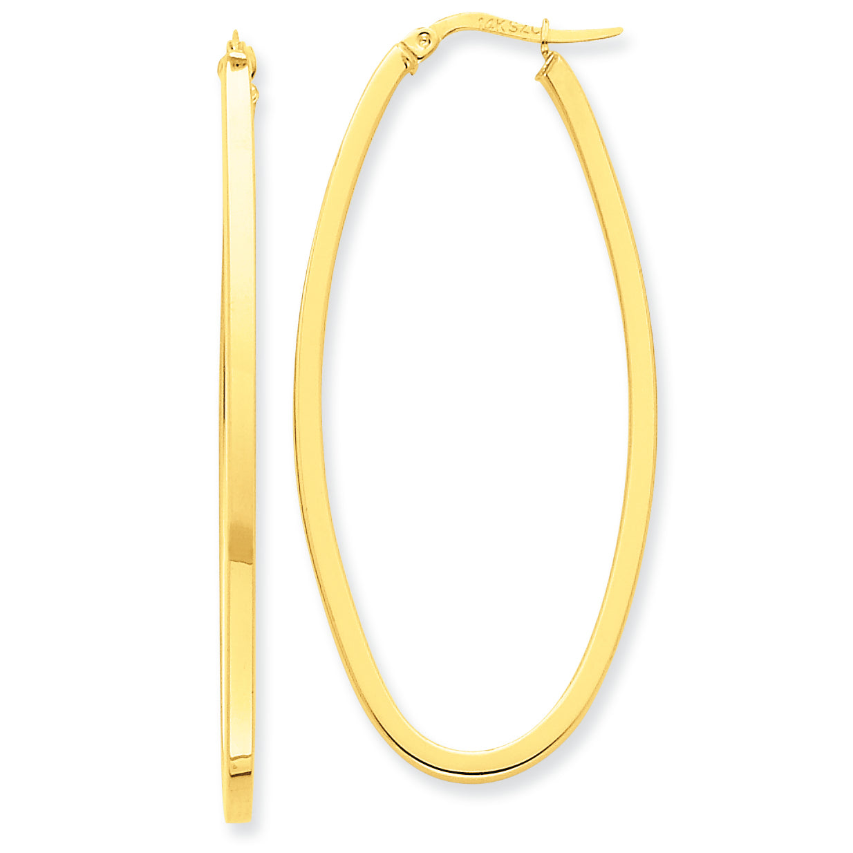 14K Gold 2mm Large Oval Hoop Earrings