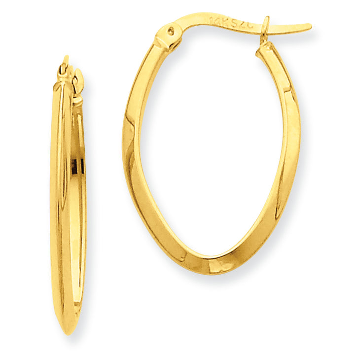 14K Gold 2mm Oval Hoop Earrings