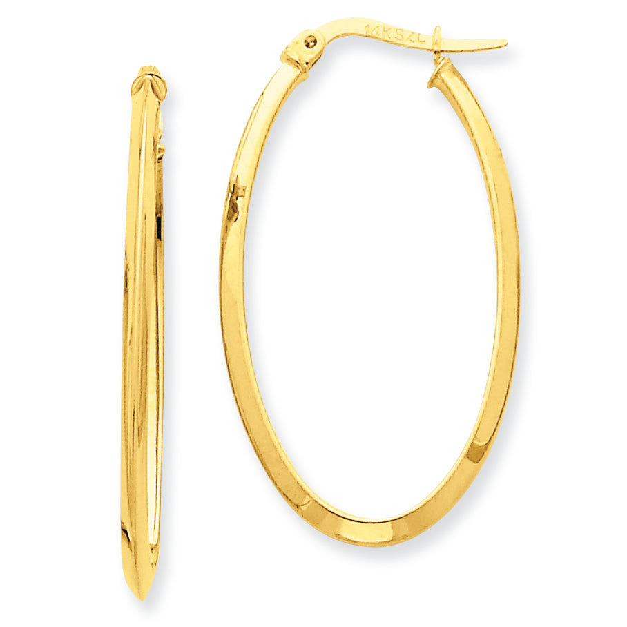 14K Gold 2mm Oval Hoop Earrings