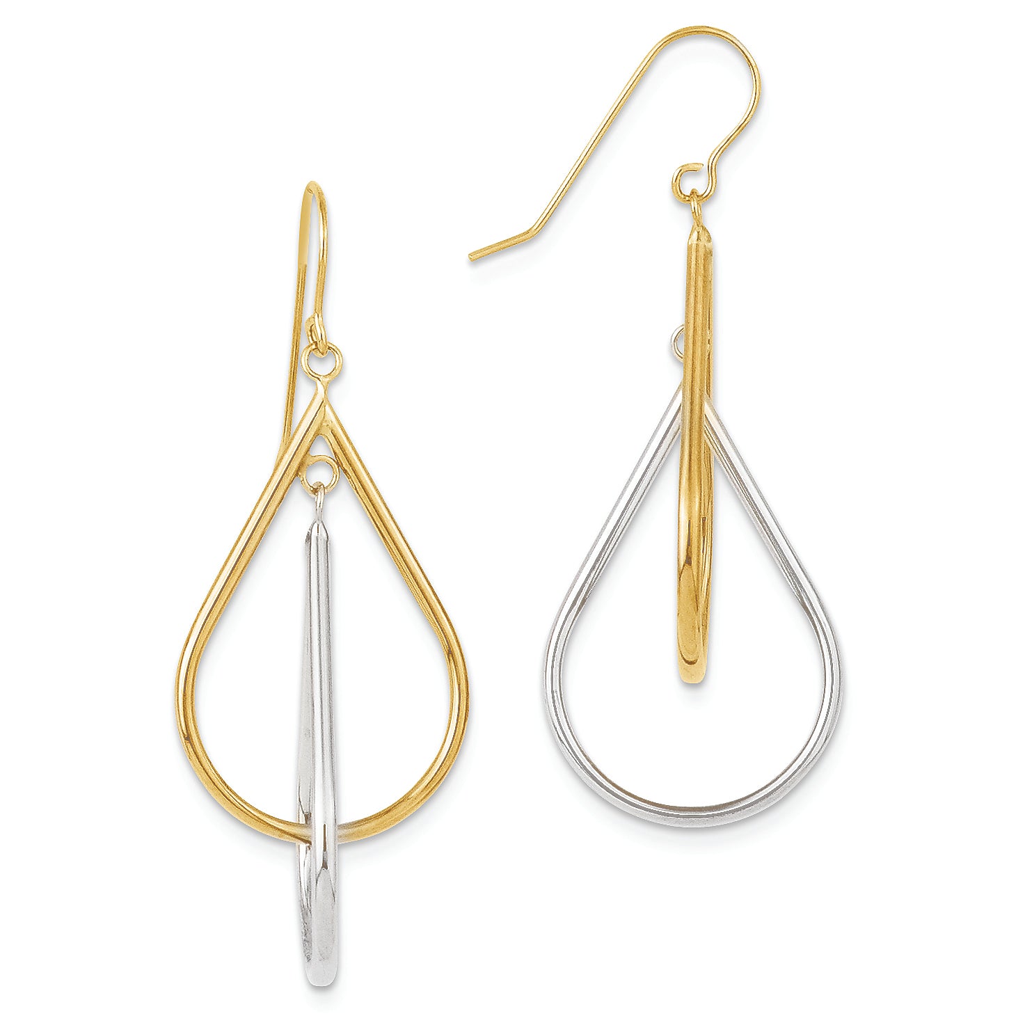 14K Gold Two-tone Tear Drop Tube Leverback Earrings
