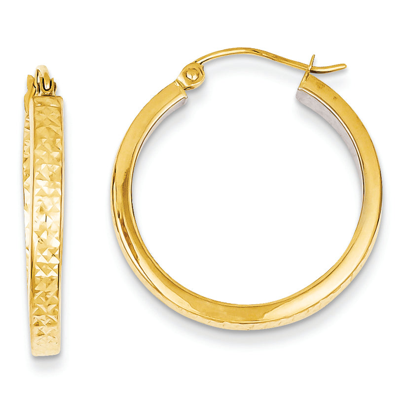 14K Gold & Rhodium Light Square Diamond Cut Hoop Earrings