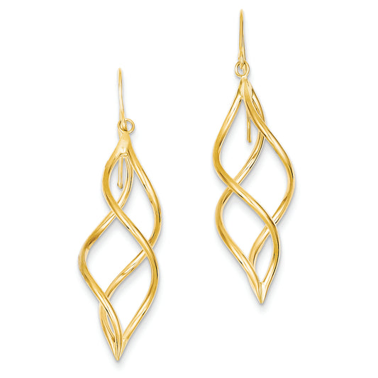 14K Gold Swirl Dangle Earrings