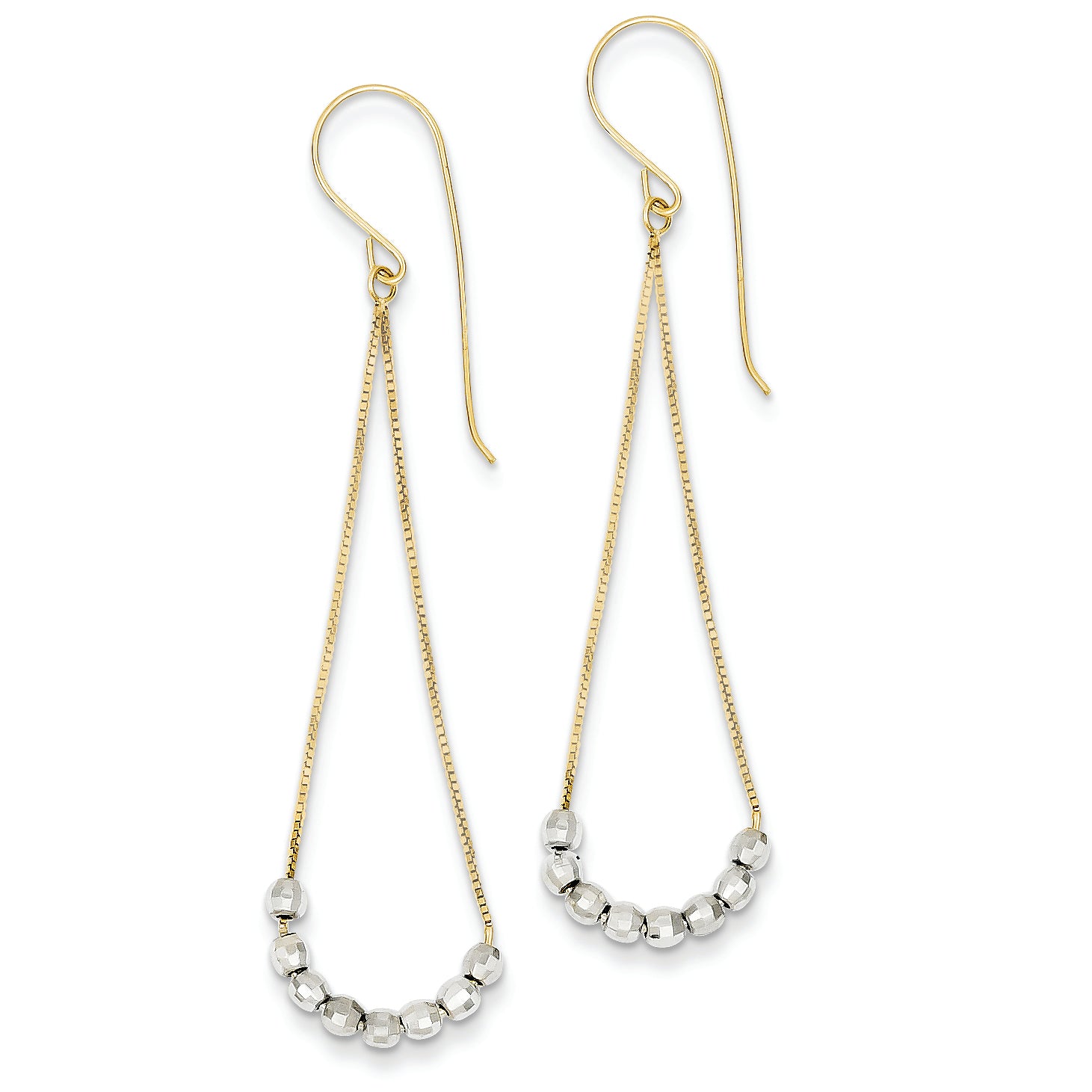 14K Gold Two-tone Tear Drop Faceted Bead Earrings