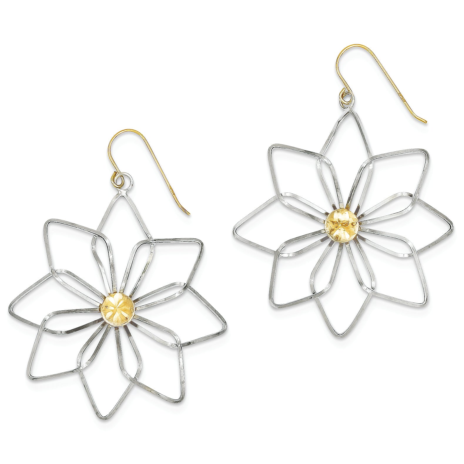 14K Gold Two-tone Wire Flower Earring