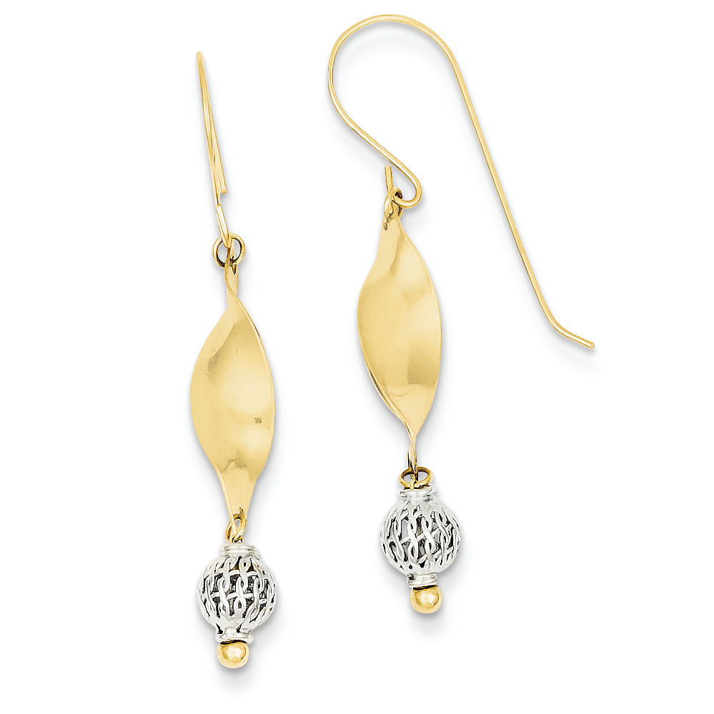 14K Gold Two-tone Bead & Twist Dangle Earrings