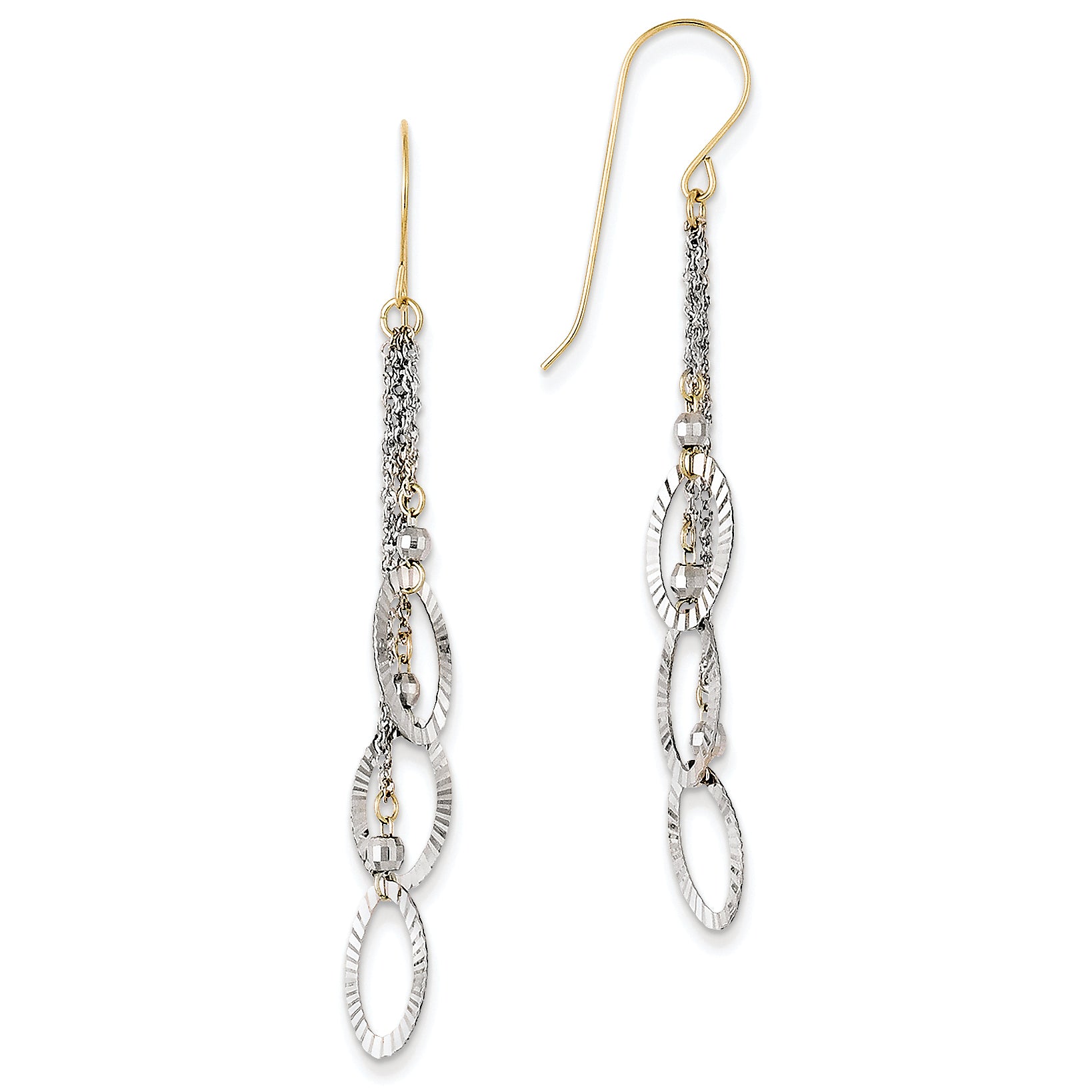 14K Gold Two-tone Diamond-cut Oval Dangle Earrings