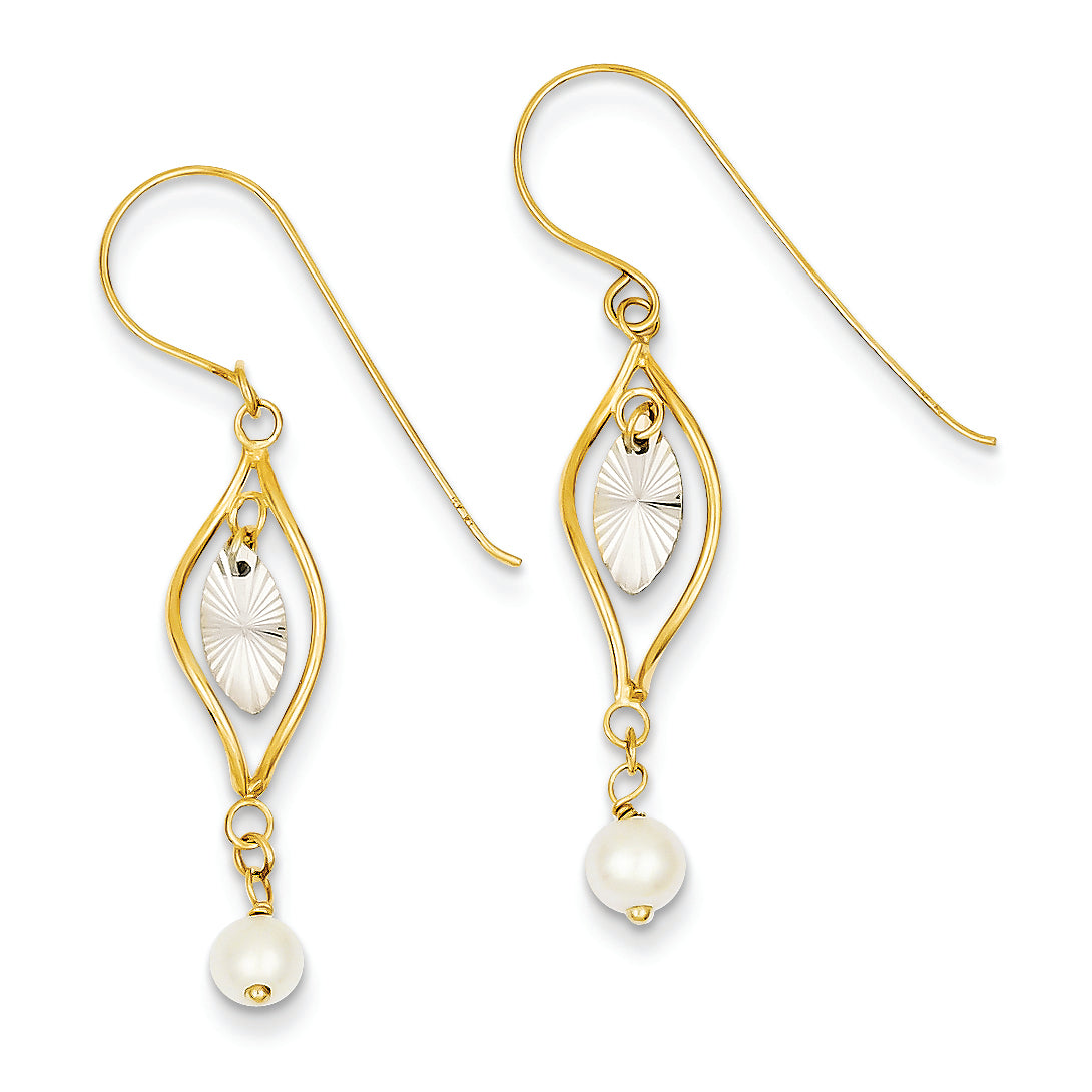 14K Gold Two-tone Dangle Cultured Pearl Earrings