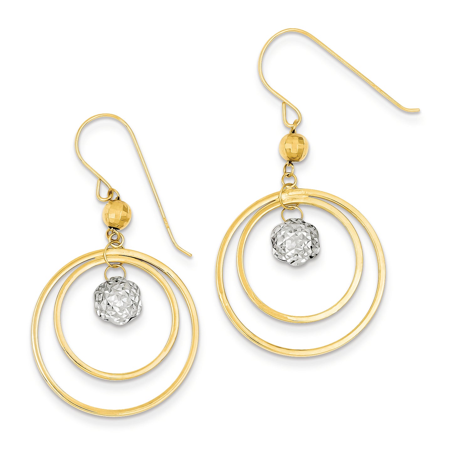 14K Gold Two-tone Circle Dangle Earrings