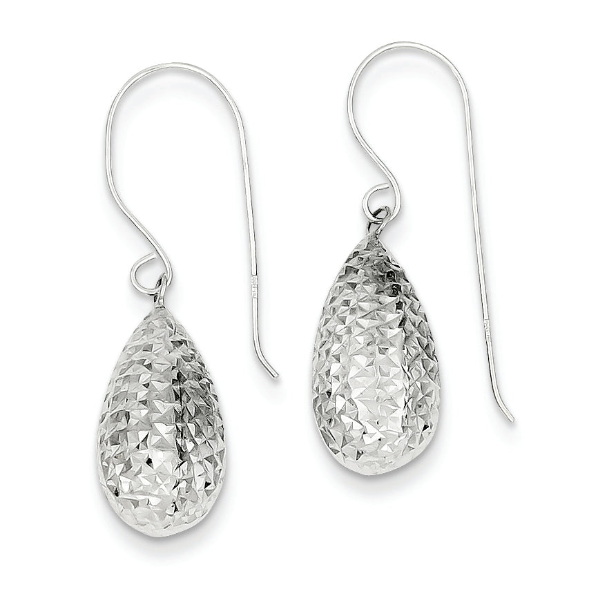 14K White Gold Puff Teardrop Earrings