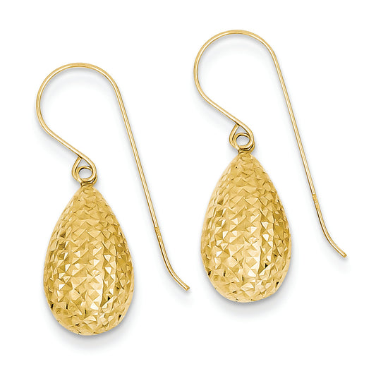 14K Gold Puff Teardrop Earrings