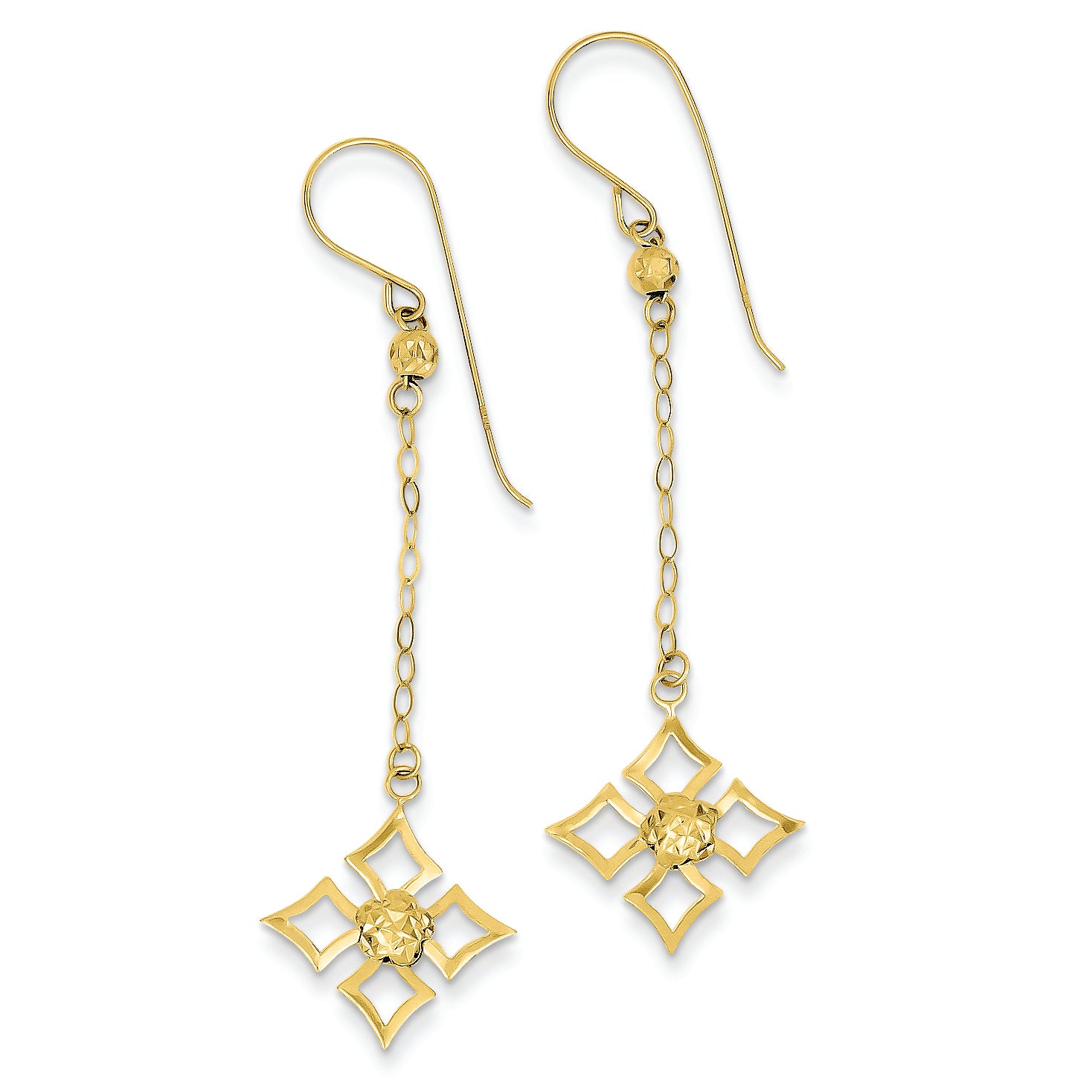 14K Gold Flower Dangle Earrings