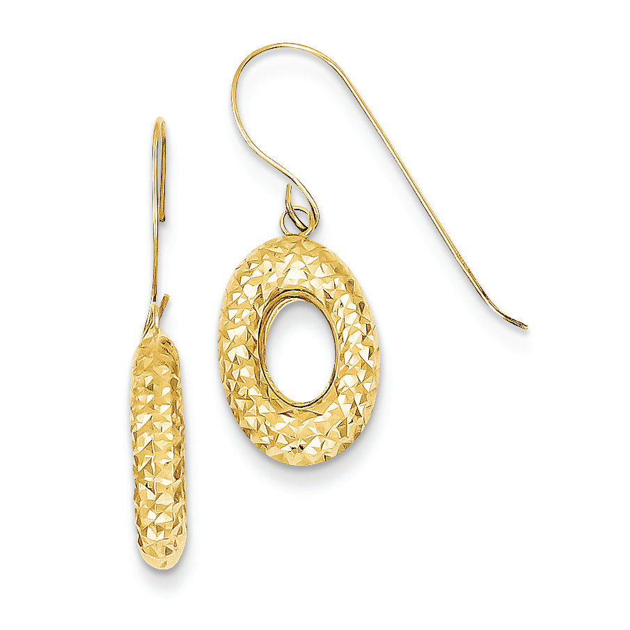 14K Gold Diamond-cut Puff Oval Earrings