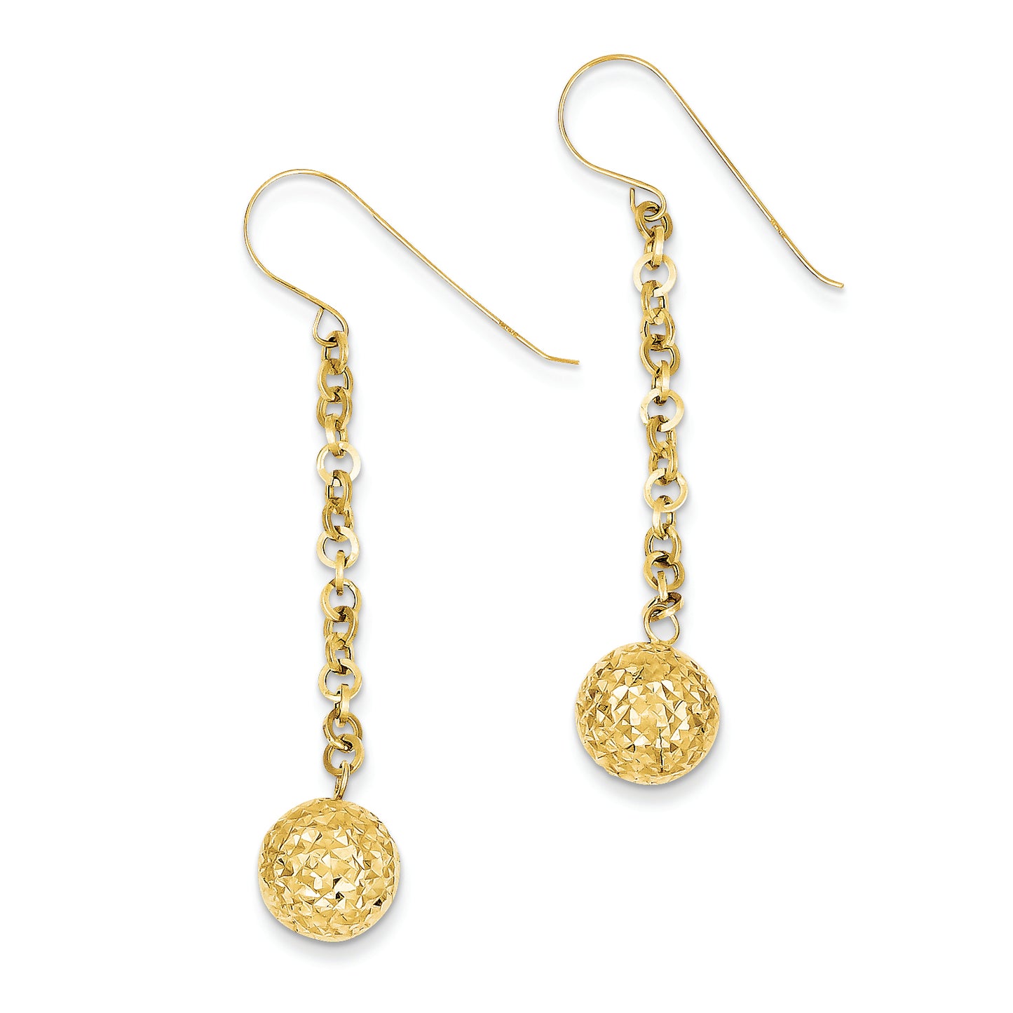 14K Gold Diamond-cut Hollow Bead Dangle Earrings