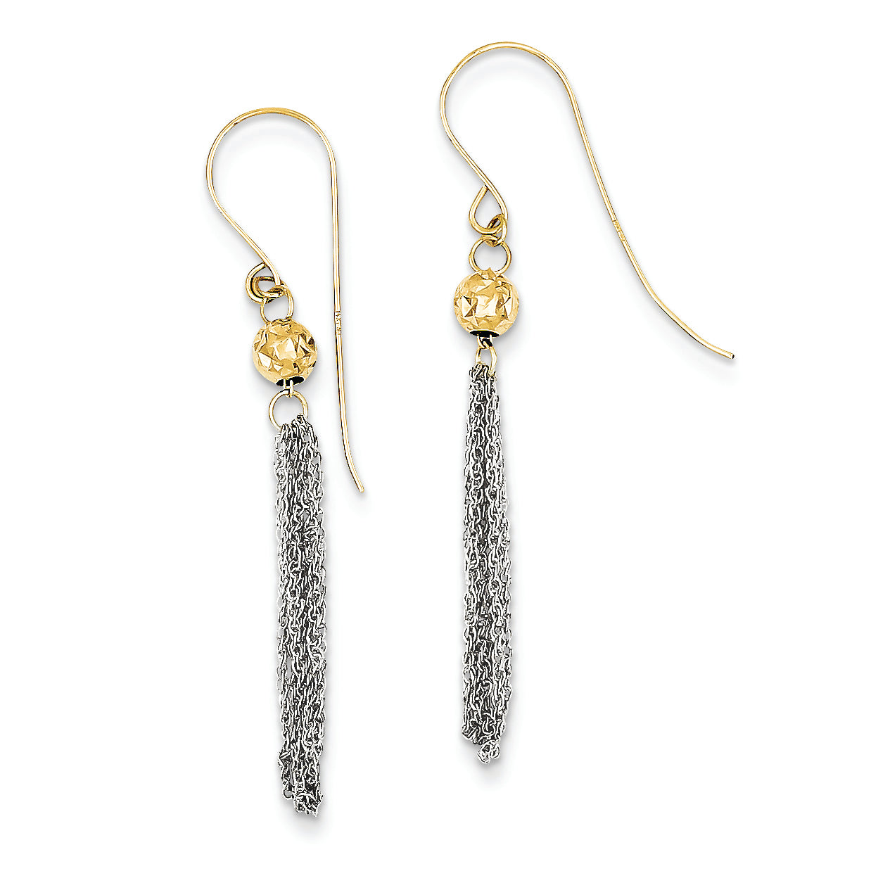 14K Gold Two-tone Diamond-cut Bead and Tassel Earrings
